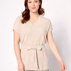 Barefoot Dreams CozyChic Ultralite High Low Tunic Tie Waist Tan Size Medium